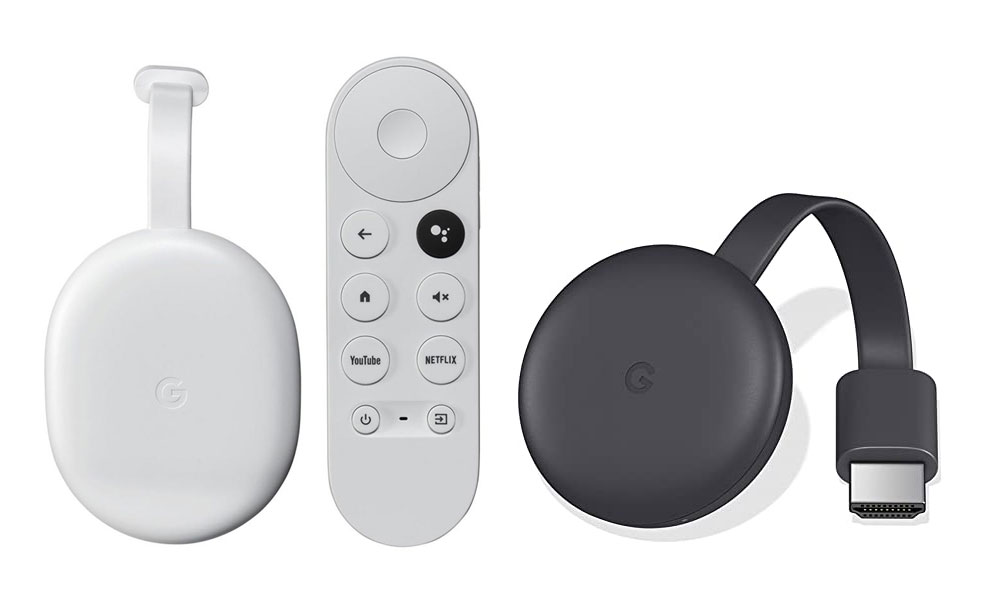 Google Chromecast in black and white. Incl. white remote control. Google Chromecast in black and white. Incl. white remote control.