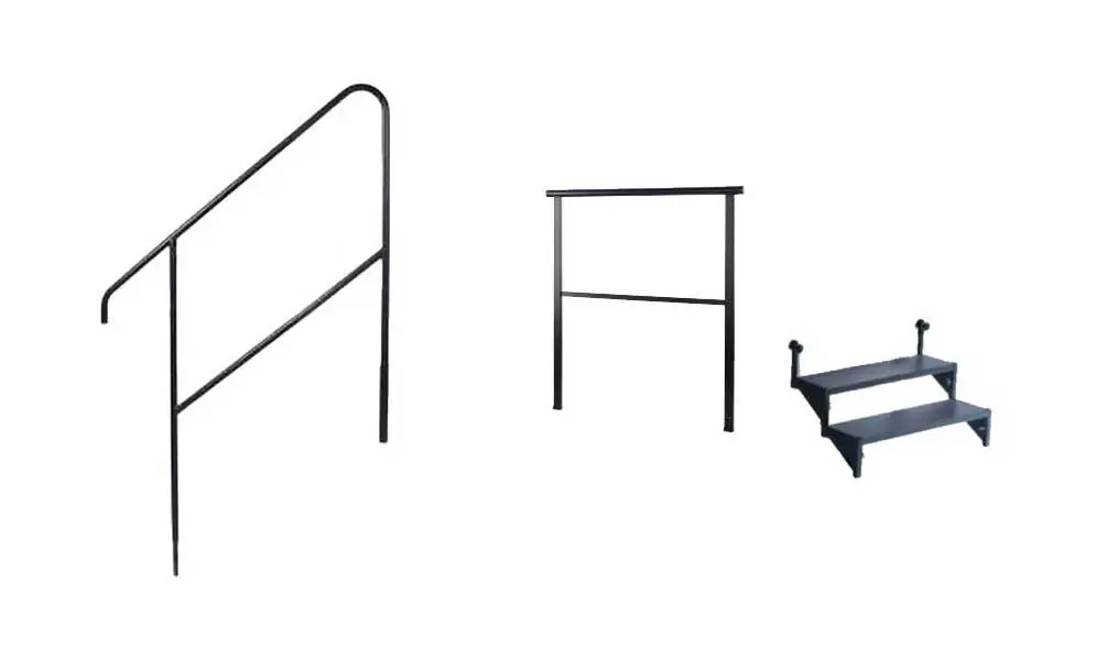 Railing segments and two-step staircase segment from Kleu. Black railing segments and two-step staircase segment in black.